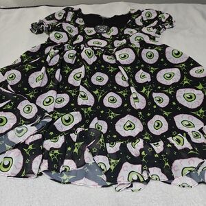 Sourpuss Black and Pink Eye Pattern Dress